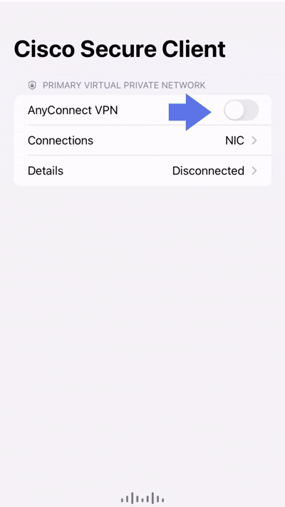 Screenshot showing VPN toggle switch and password prompt